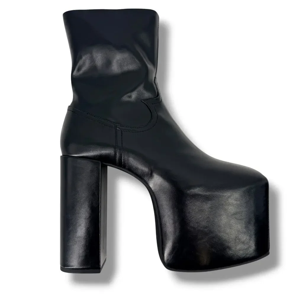 Jeffrey Campbell The Dare Platform Square Toe Ankle Boots Size 8 M Faux Leather
